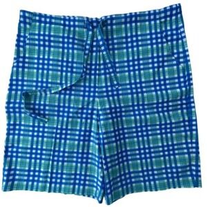 SeaWaves Plaid Tie Waist Shorts Casual Summer Beach Blue Green White L‎